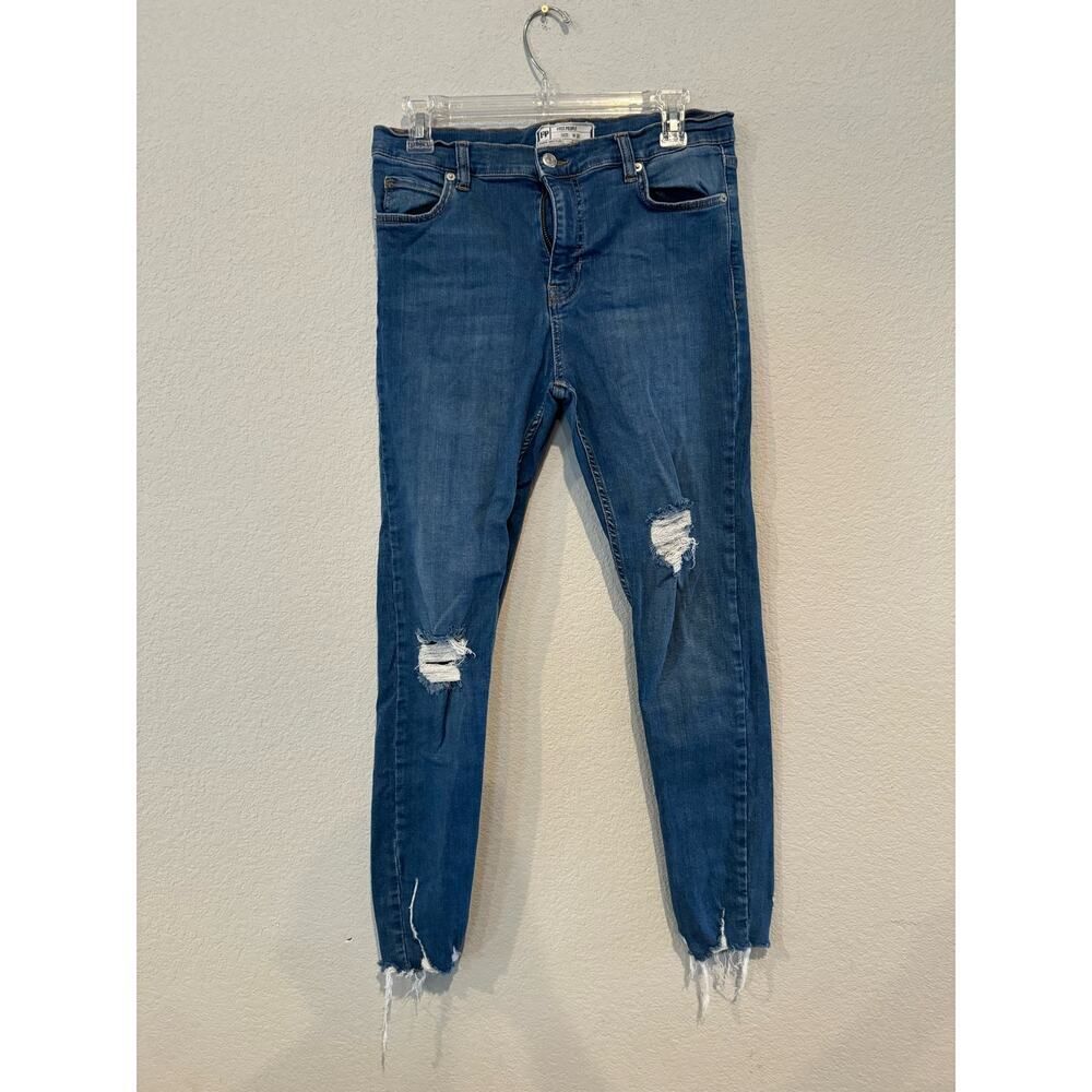 Free People Women's Size 28 Distressed Denim Skinny Jeans Raw Hem Blue